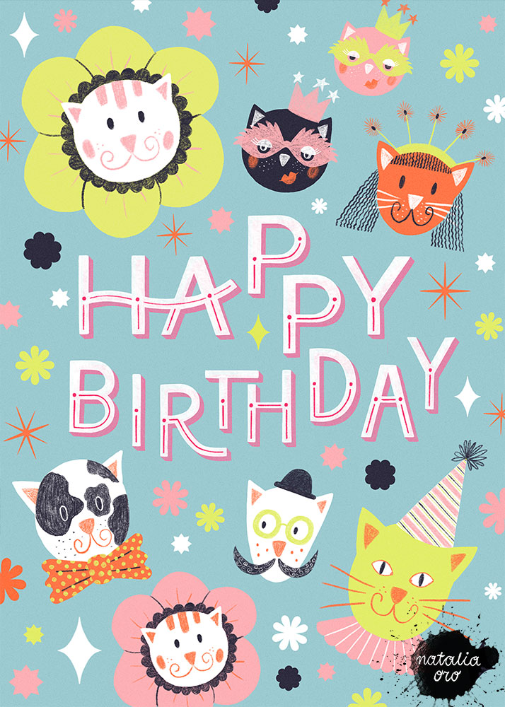 Cats B-Day Party Greeting Card by nataliaoro