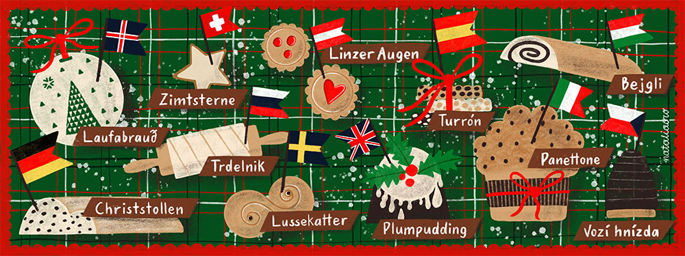 Illustrated Recipe Christmas Bakery around Europe by nataliaoro