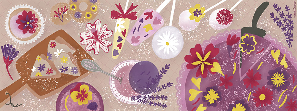 Food Illustration Edible Flowers Buffet by nataliaoro