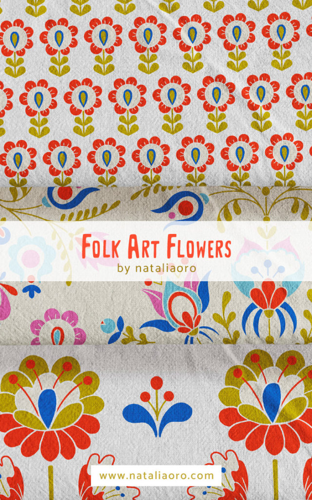 Folk Art Flowers Pattern Collection three Patterns by nataliaoro