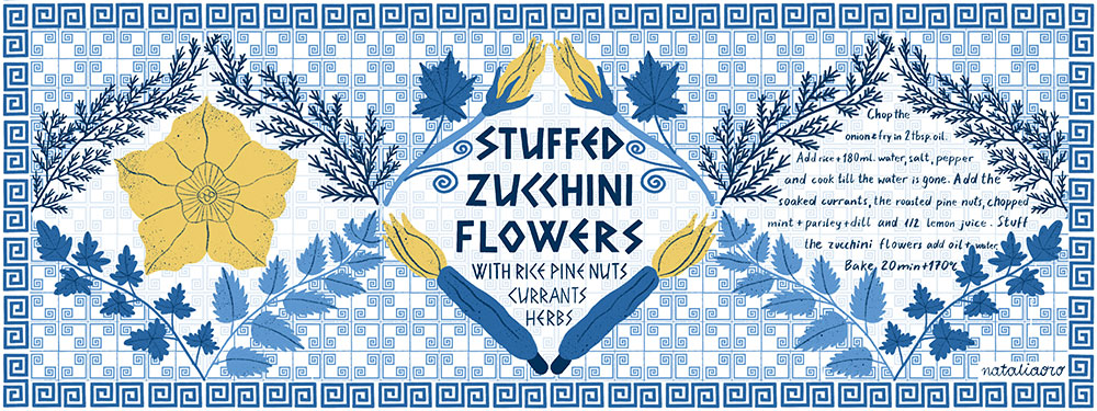 Illustrated Recipe Stuffed Zucchini Flowers by nataliaoro