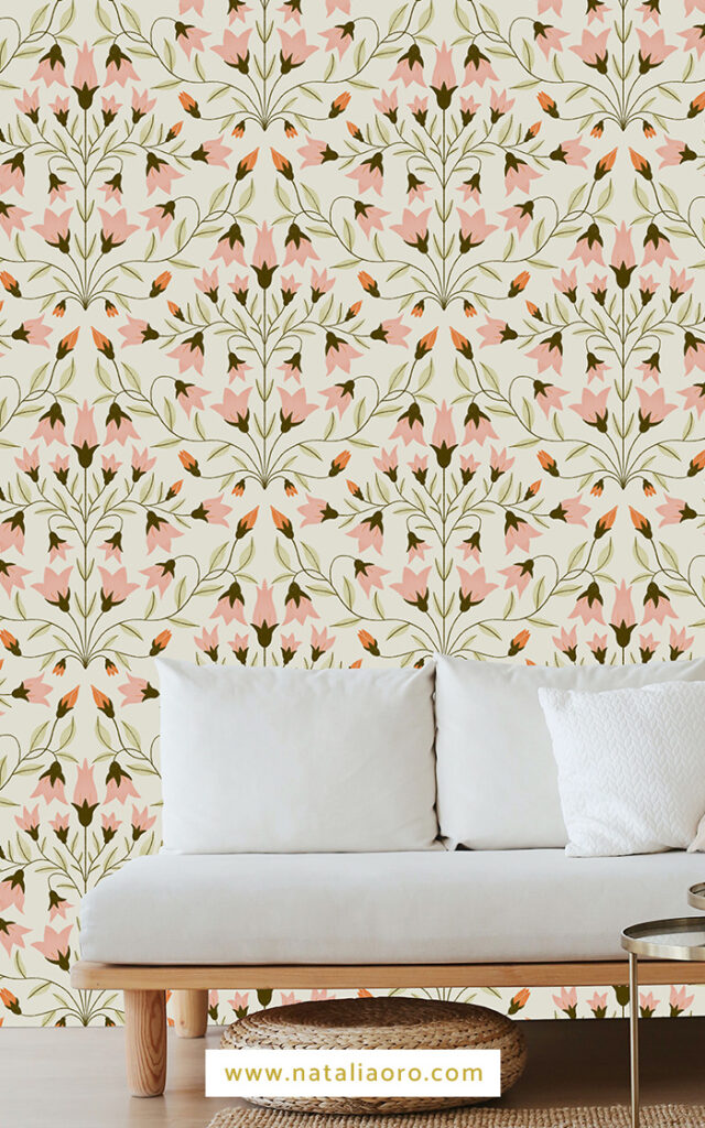Damask Flowers Pattern Wallpaper