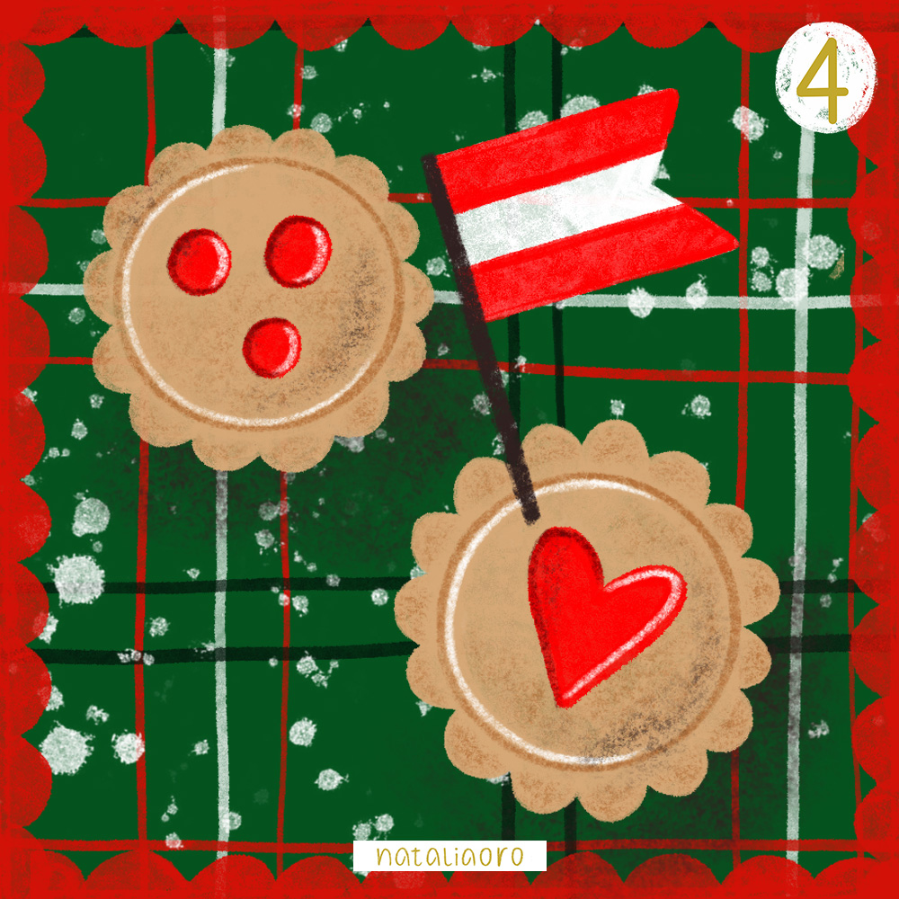 Day 4 Christmas Advent Calendar Linzer Cookies illustrattion by nataliaoro