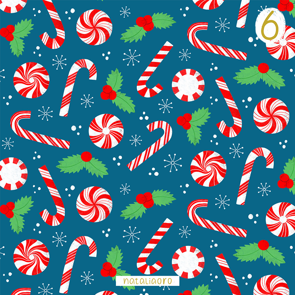 Day 6 Christmas Advent Calendar Christmas Sweets Pattern by nataliaoro