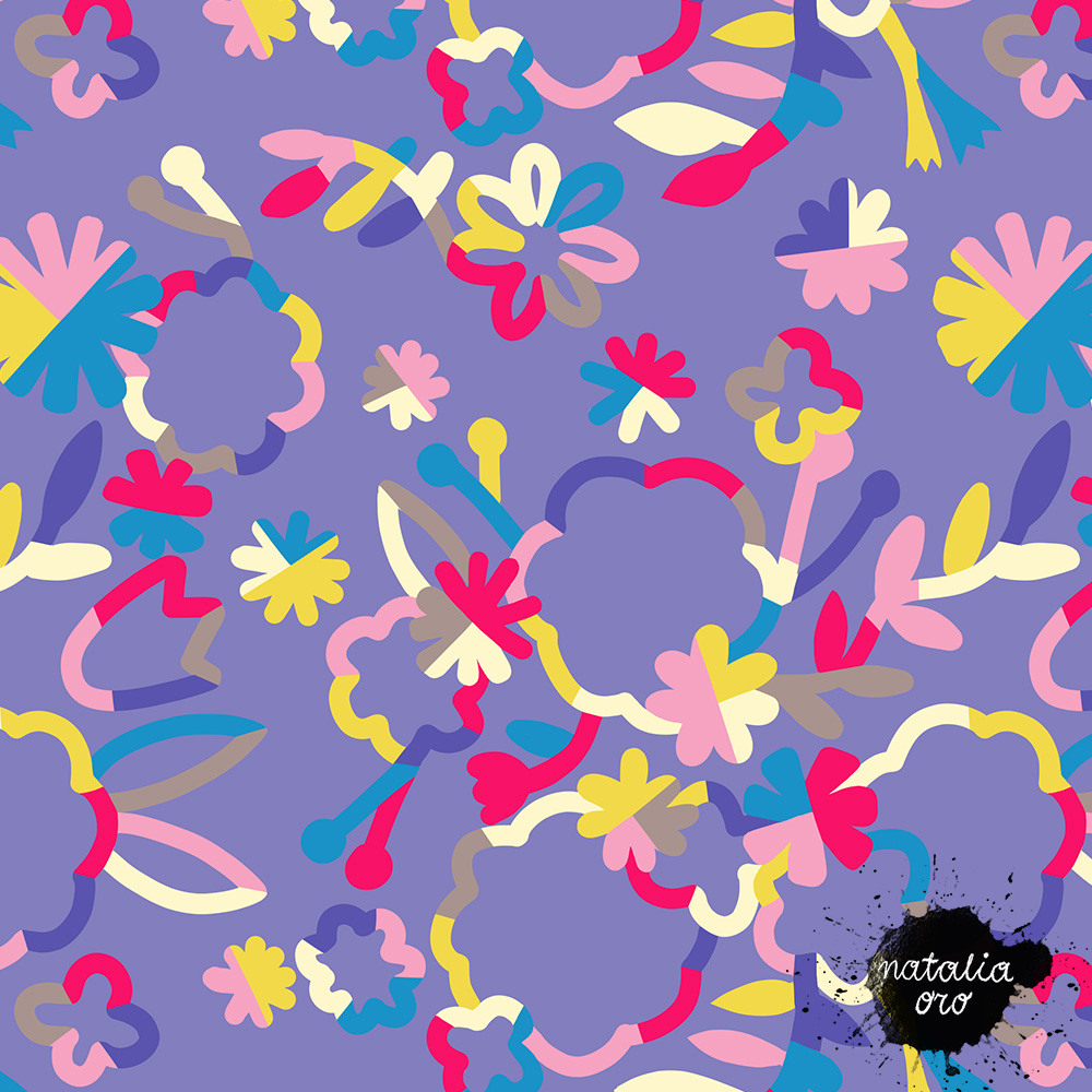 Fun colourful geometric flower pattern by nataliaoro