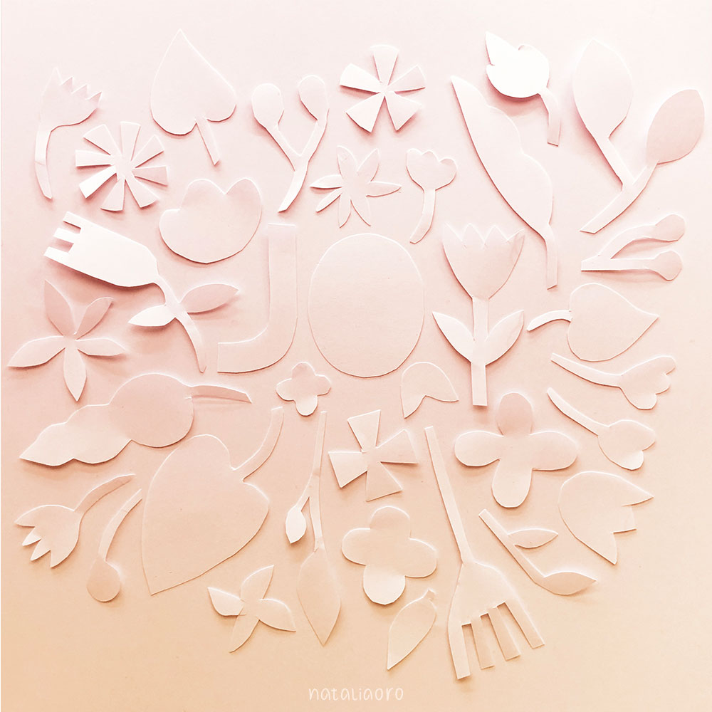 Paper cut out lettering illustration Joy with Flowers by nataliaoro