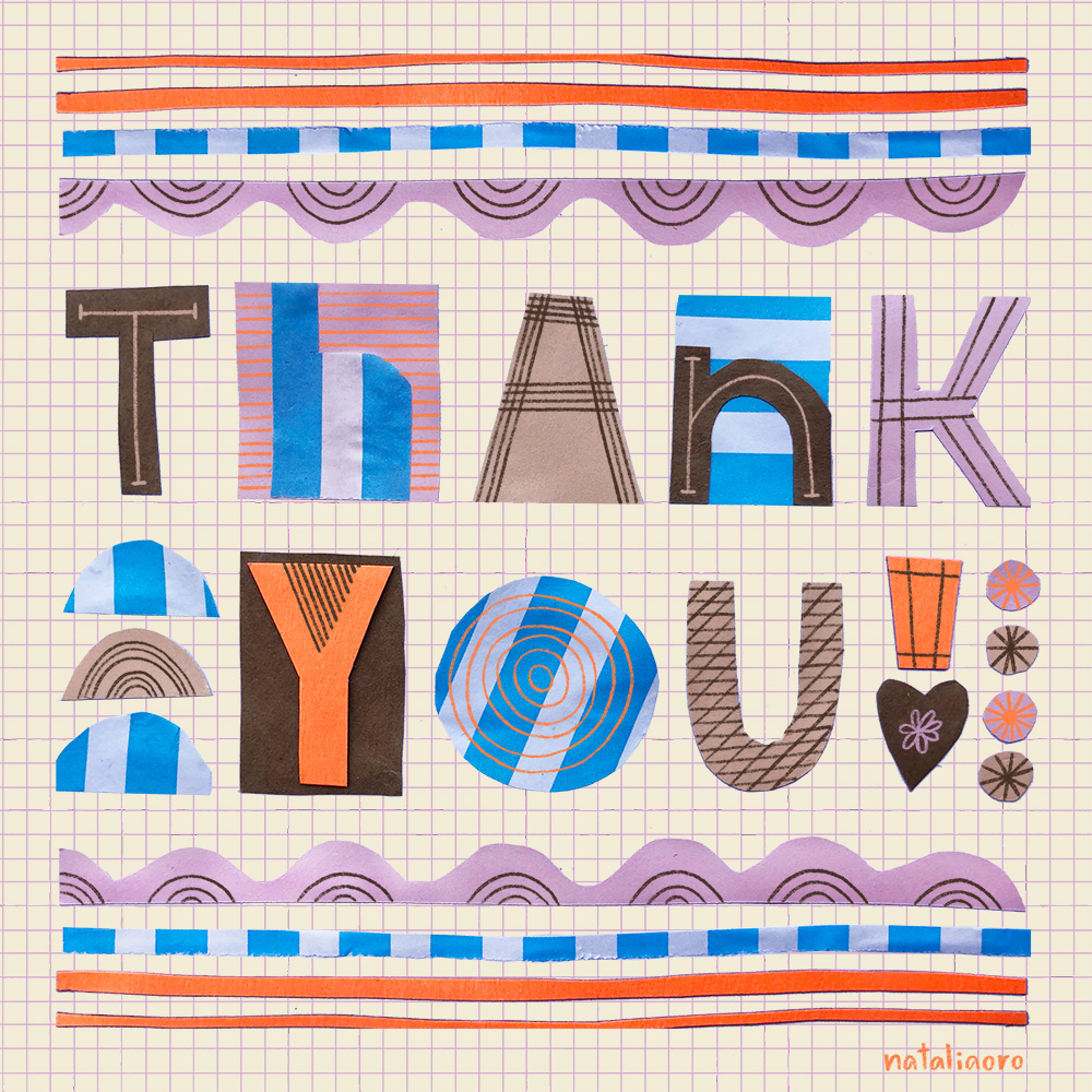 Paper cut out lettering illustration Thank you by nataliaoro