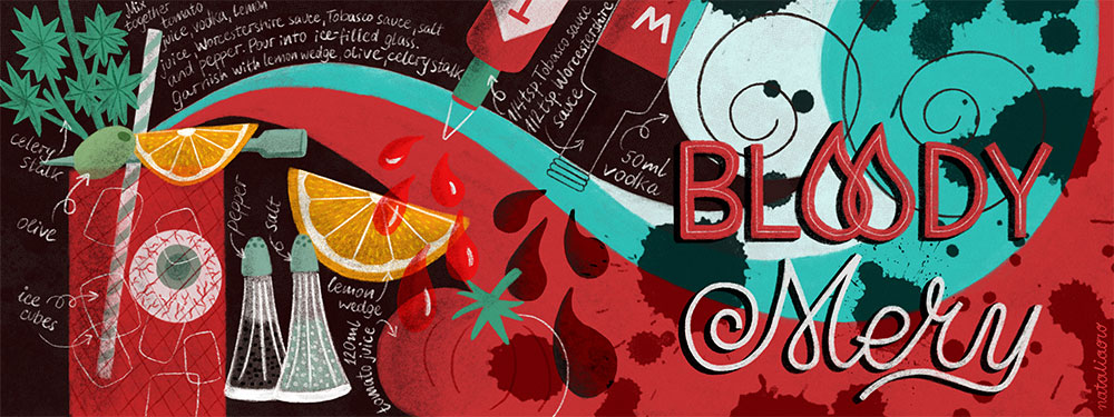 Illustrated Recipe Bloody Mary Cocktail by nataliaoro