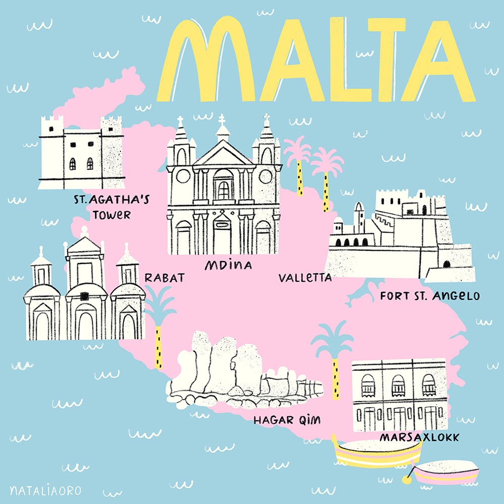 illustrated map of the island Malta