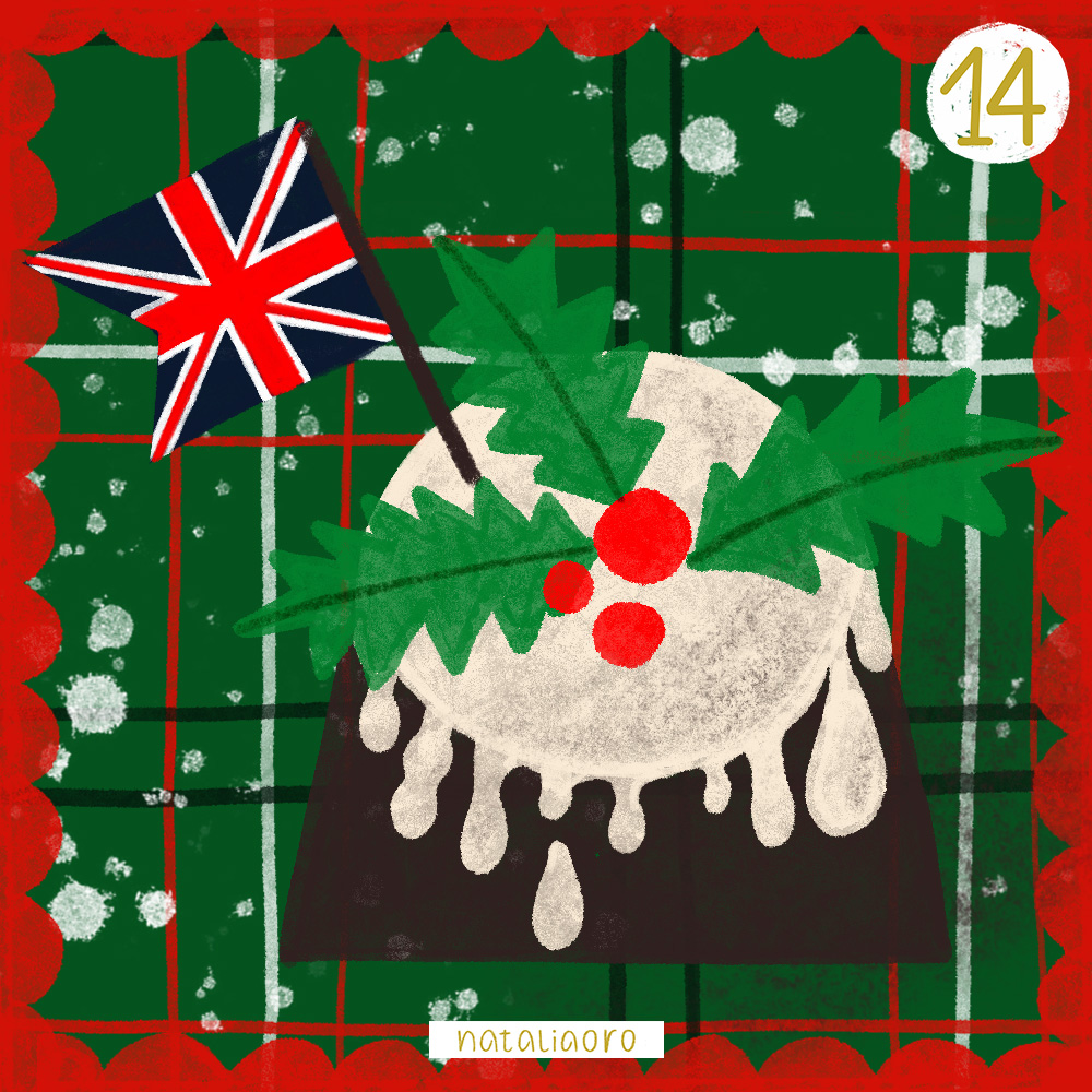 Day 14 Christmas Advent Calendar Plumpudding illustrattion by nataliaoro