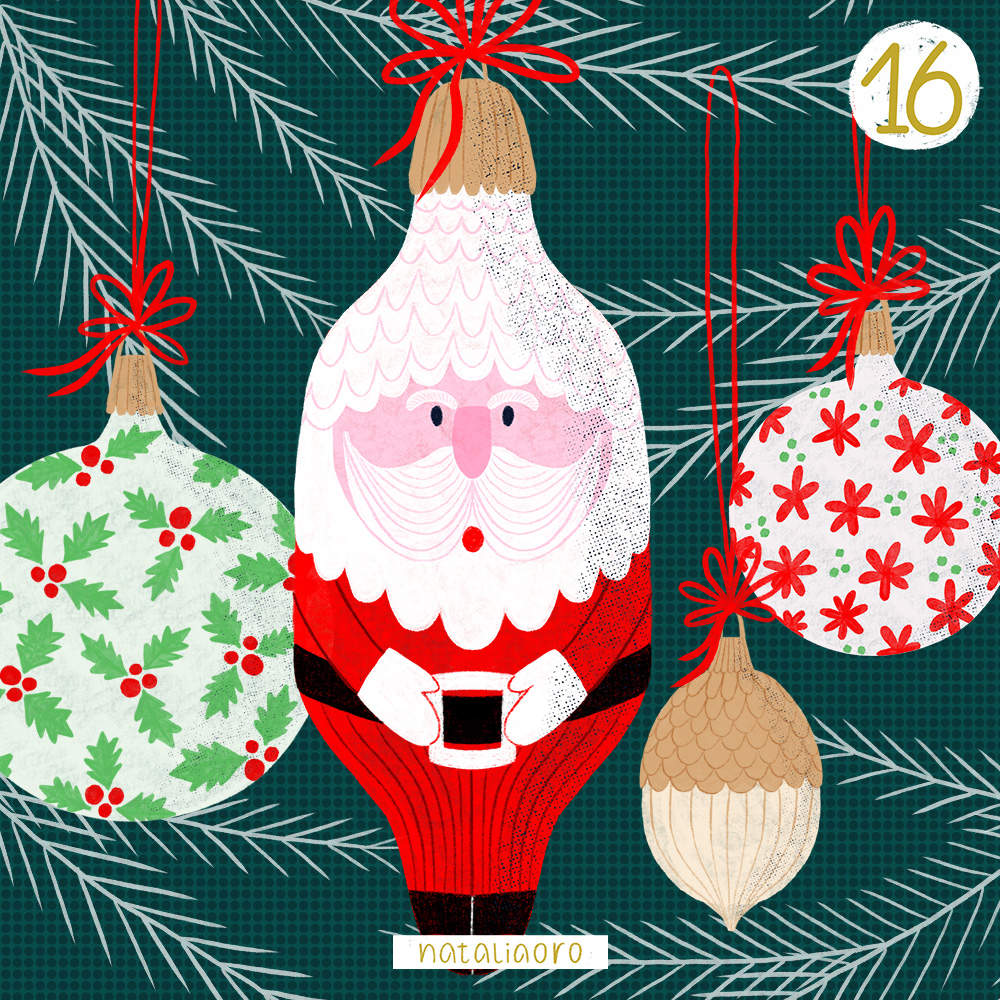 Day 16 Christmas Advent Calendar Santa Claus Ornament illustration, personal project by nataliaoro