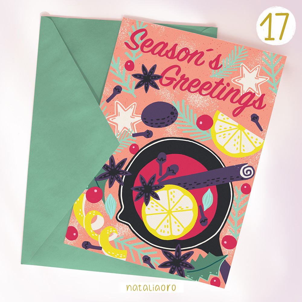 Day 17 Christmas Advent Calendar Mulled Wine Greeting Card by nataliaoro