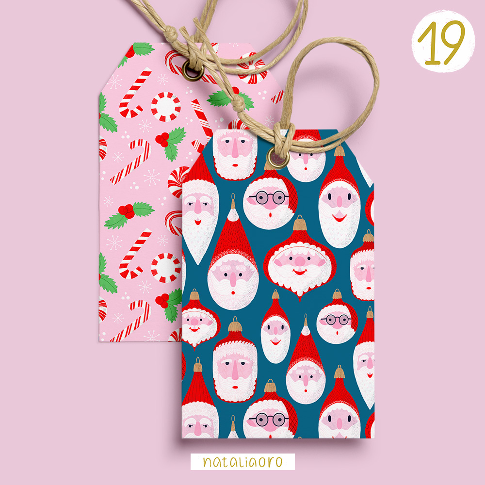 Day 19 Christmas Advent Calendar Gift Tags Santa Claus Christmas Sweets by nataliaoro