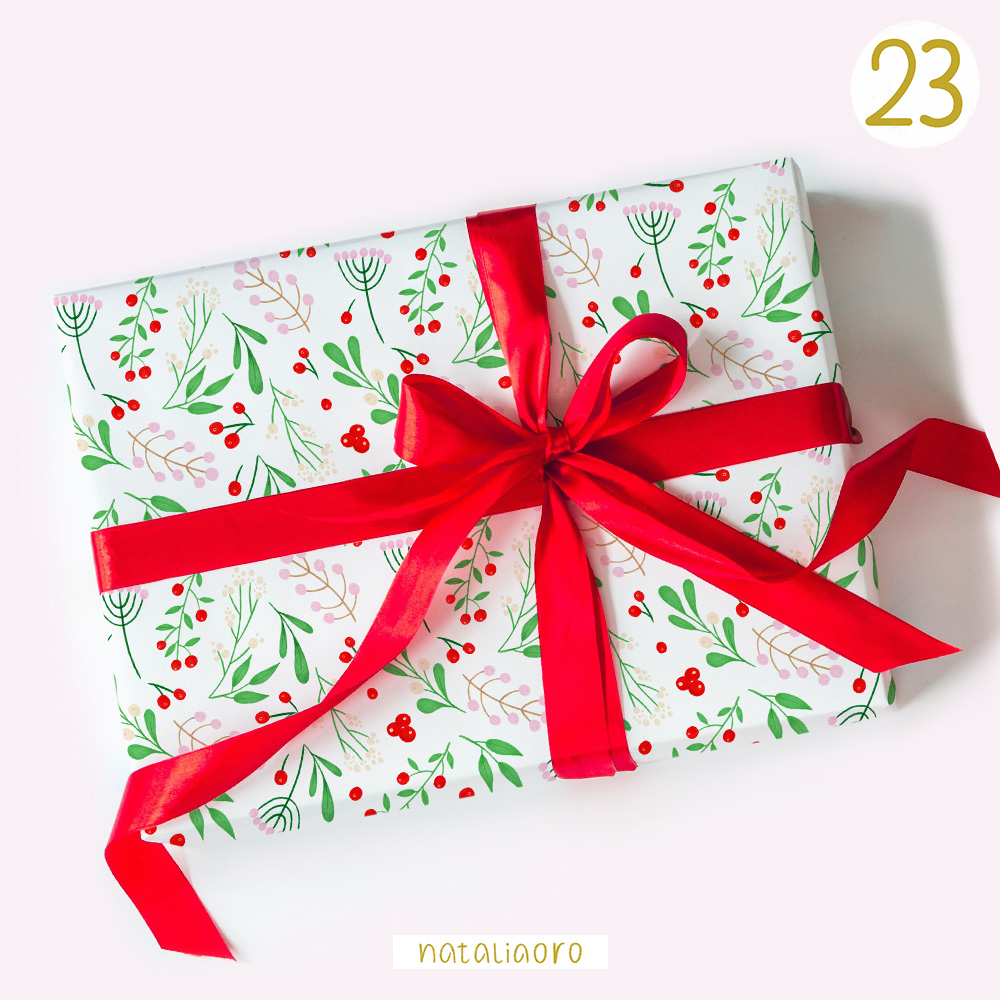 Day 23 Christmas Advent Calendar Gift Wrap Christmas Plants 2021 by nataliaoro