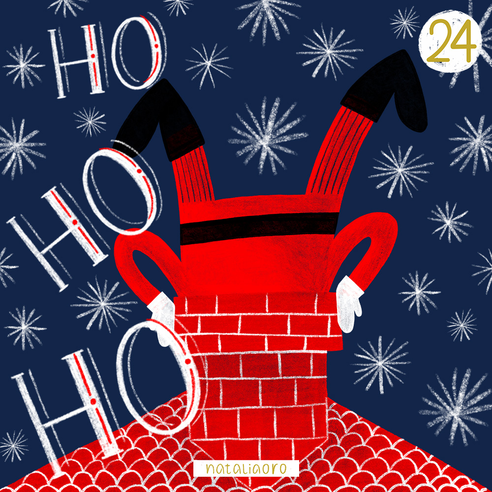 Day 24 Christmas Advent Calendar HoHoHo Santa is coming illustration 2021 by nataliaoro