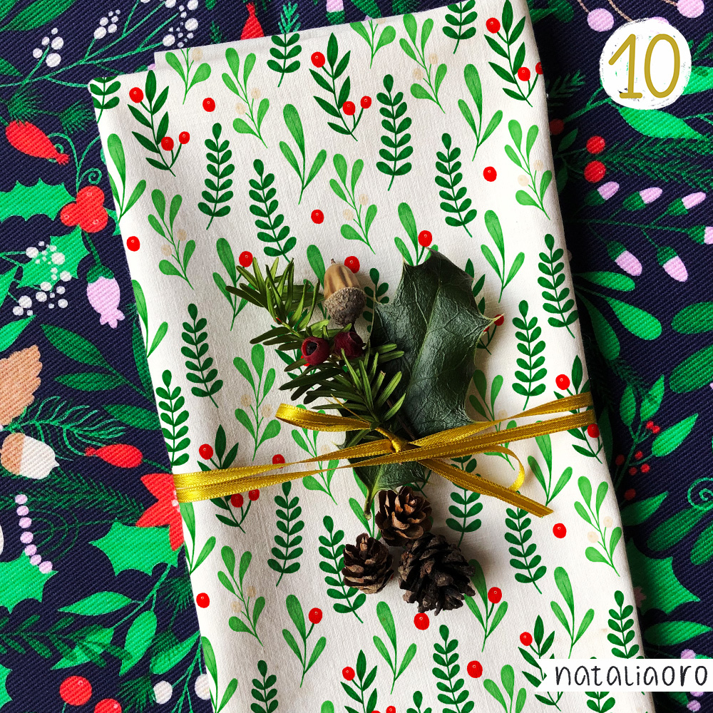 Day 10-Christmas Plants Foliage Fabric Napkins Mockup, personal project by nataliaoro