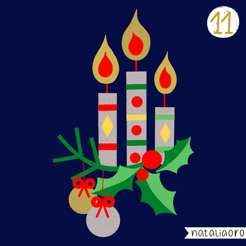 Day 11-Christmas Candles with Foliage Illustration, personal project by nataliaoro