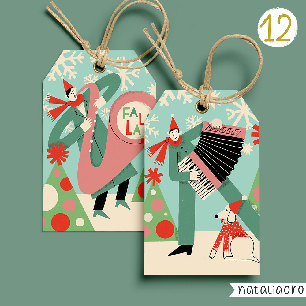 Day 12-Christmas Music Illustration on Gift Tags Mockup Illustration, personal project by nataliaoro
