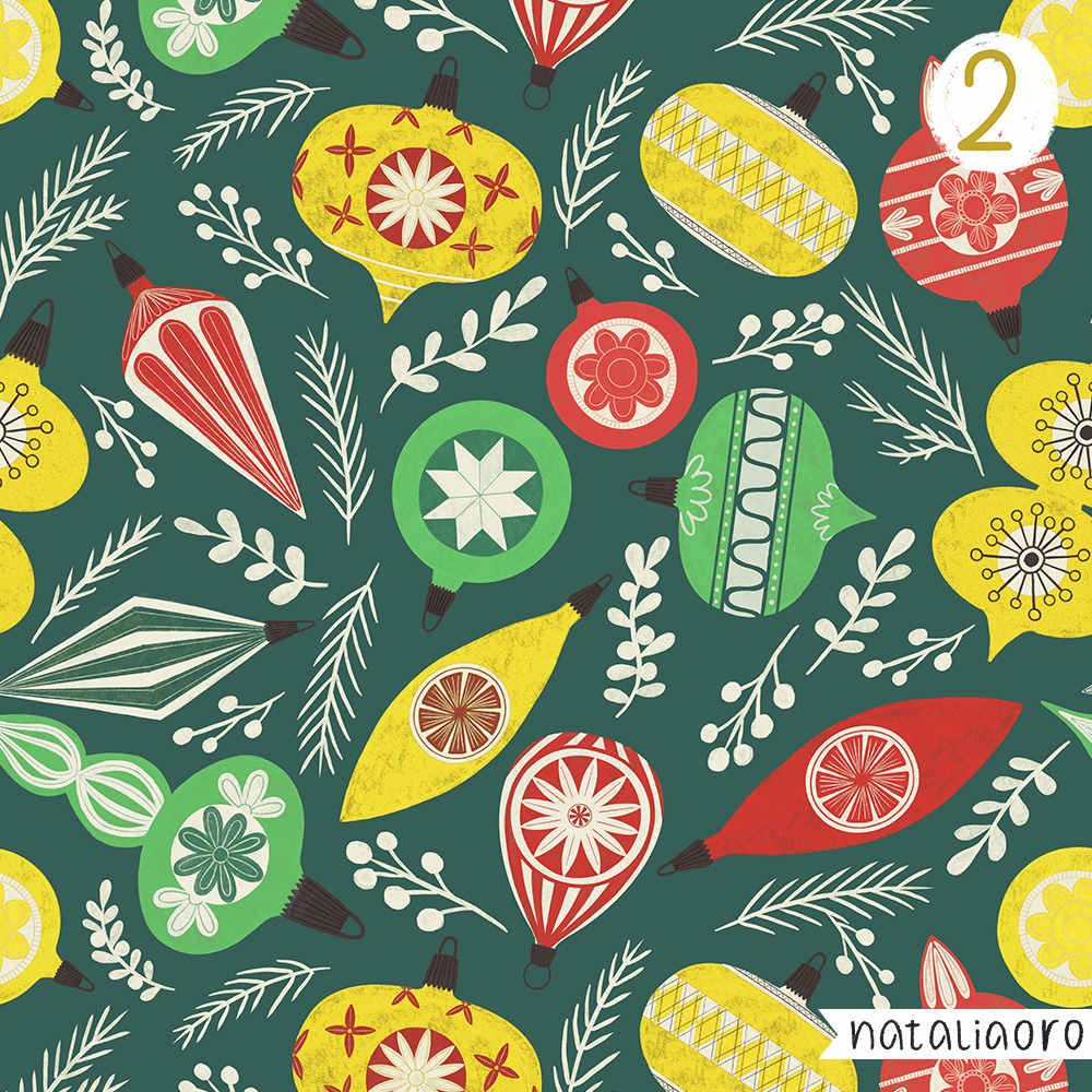 Day 2-Christmas Mid Century Ornaments Pattern, personal project by nataliaoro