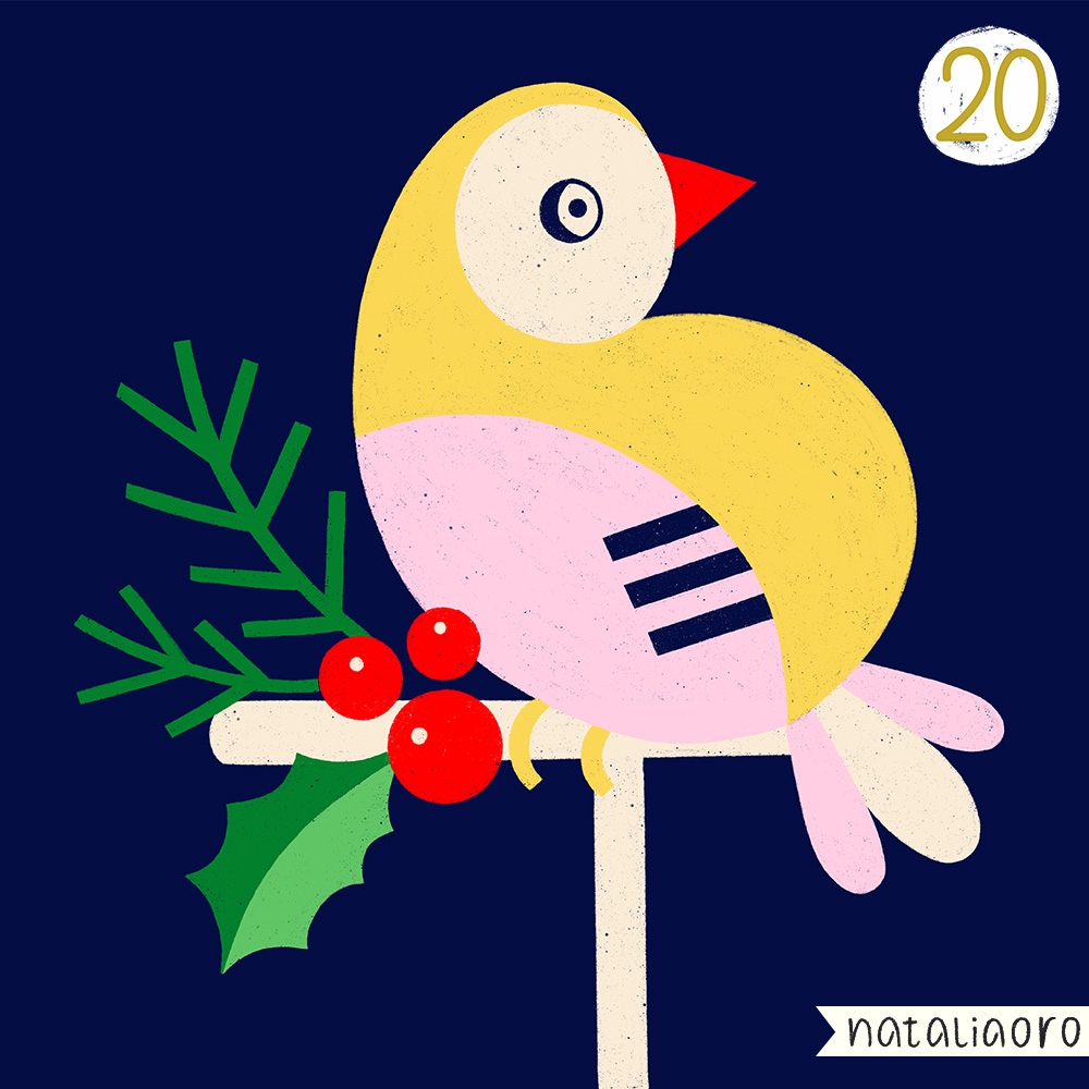 Day 20-Christmas Foliage and Bird Illustration, personal project by nataliaoro