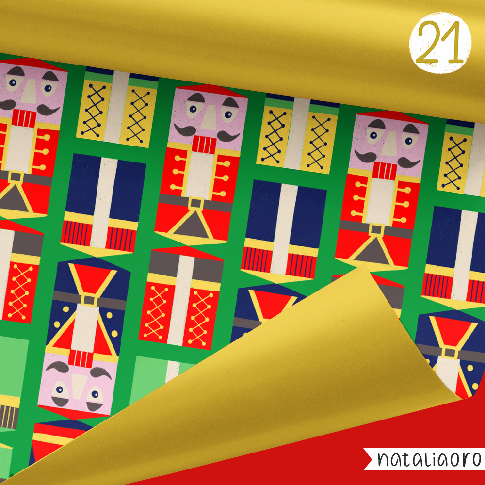 Day 21-Christmas Nutcracker Pattern on a Gift wrap-Mockup, personal project by nataliaoro