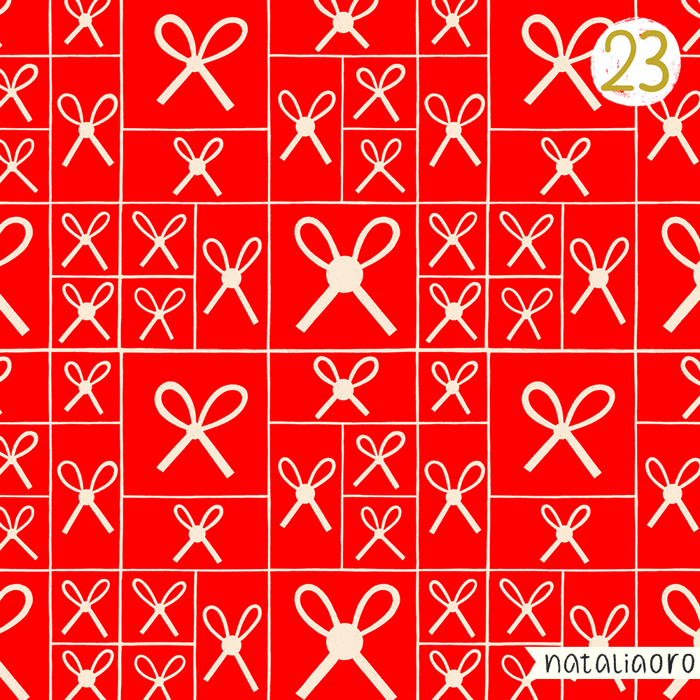 Day 23-Christmas Pattern with bows in red, personal project by nataliaoro