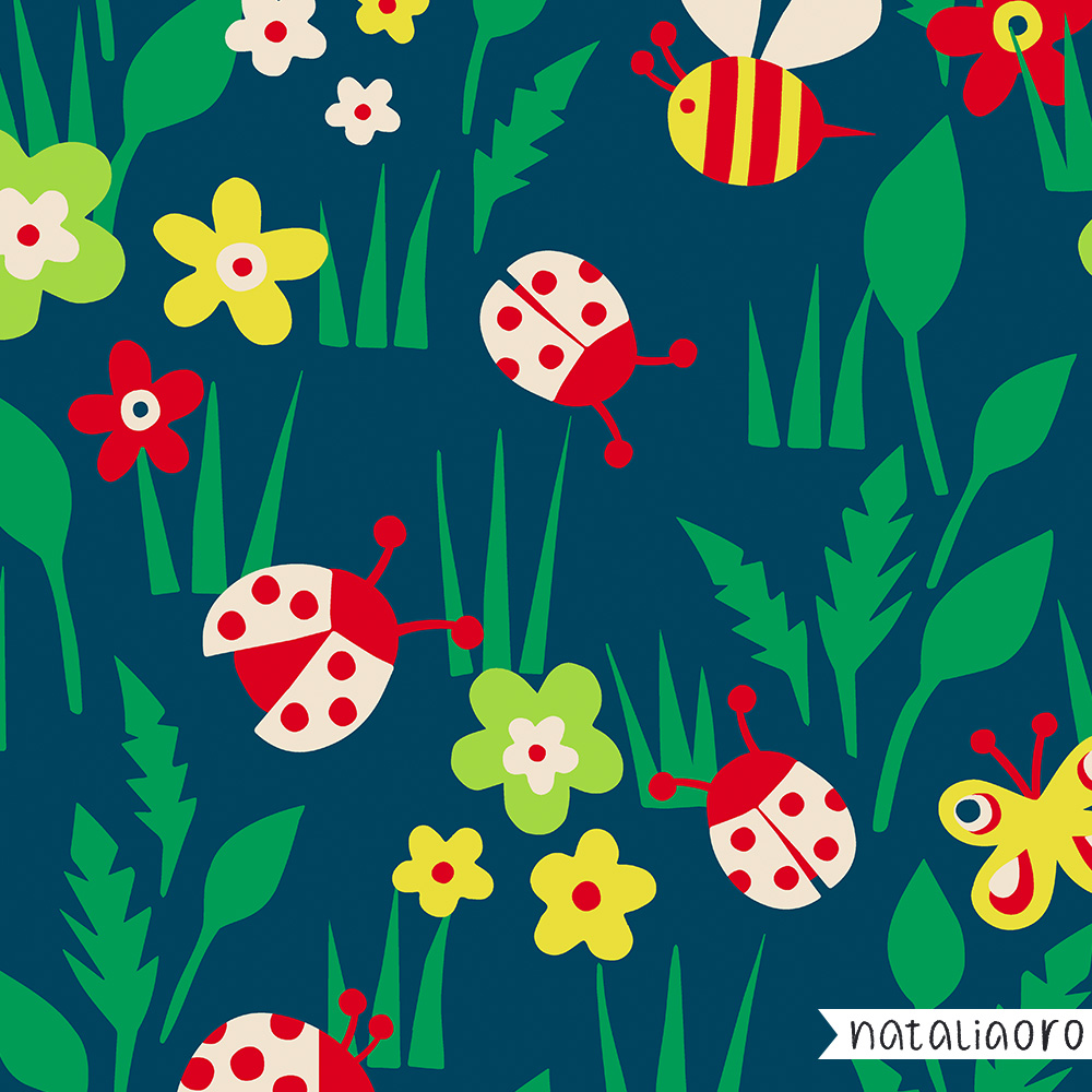 A fun and cheerful pattern with bugs butterflies and flowers by nataliaoro