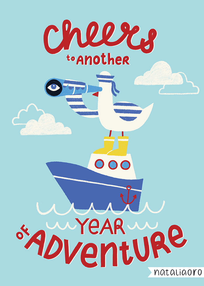 Cheers to another year of adventure, Captain, Birthday card by nataliaoro