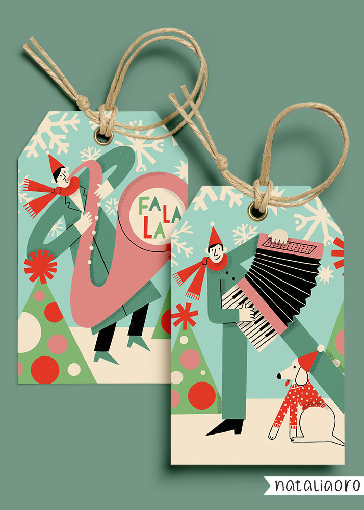 Christmas Music a Vintage Illustration on Gift Tags Mockup by nataliaoro