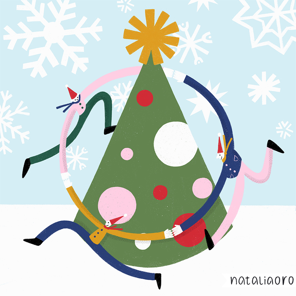 Dancing around the Christmas tree Illustration by nataliaoro