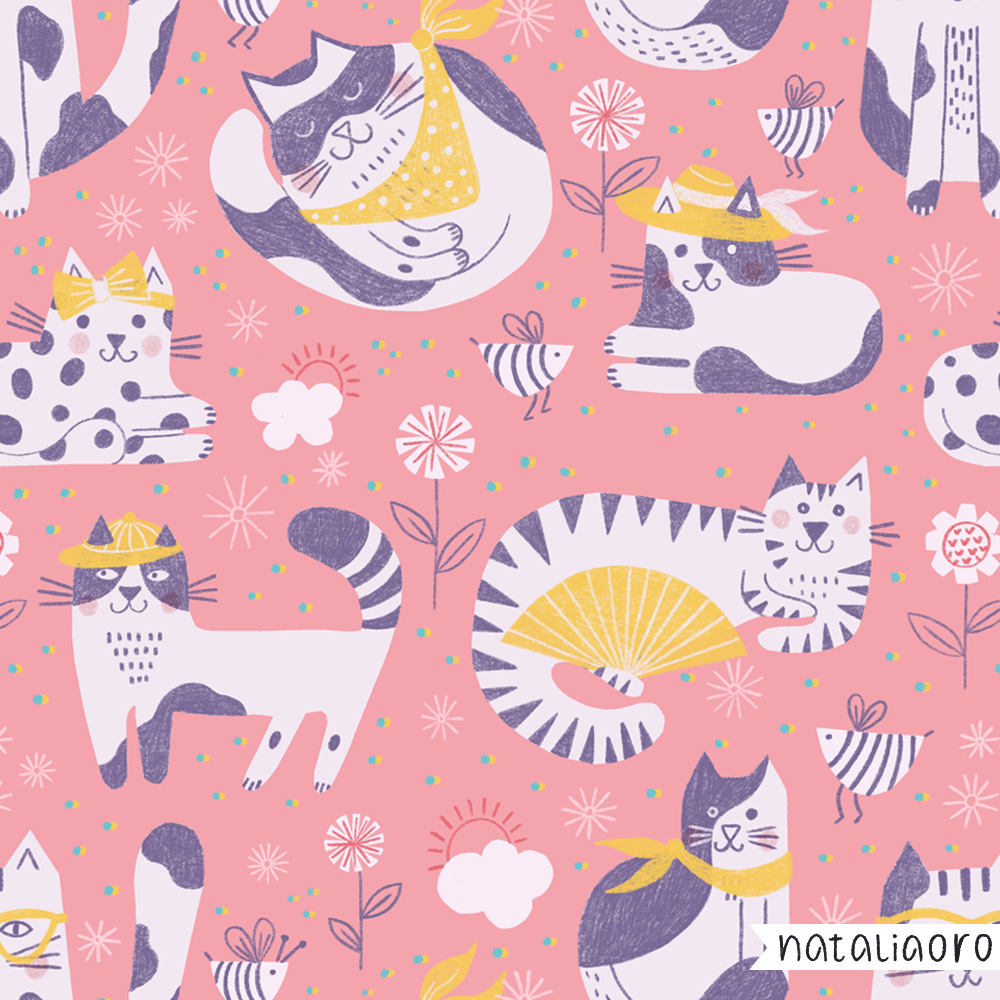 Playful cats dressed for a summer party pattern by nataliaoro
