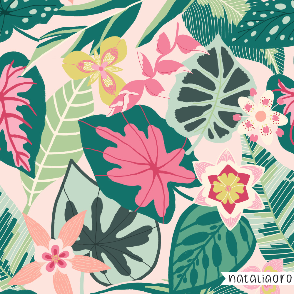Tropical blooms and flora pattern by nataliaoro