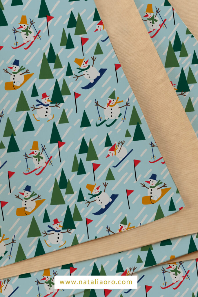 Mockup of a Gift Wrap with a Showman Ski Pattern by nataliaoro