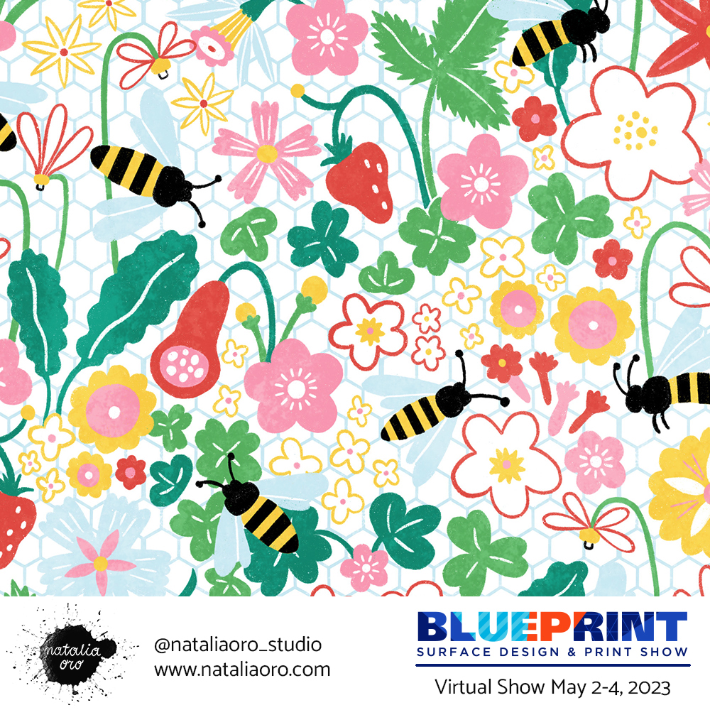 Bees on a Spring Meadow pattern design by nataliaoro