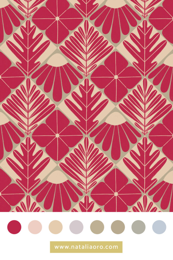 Method 7 - Pantone colour of the year Viva Magenta Fall Foliage pattern - by nataliaoro