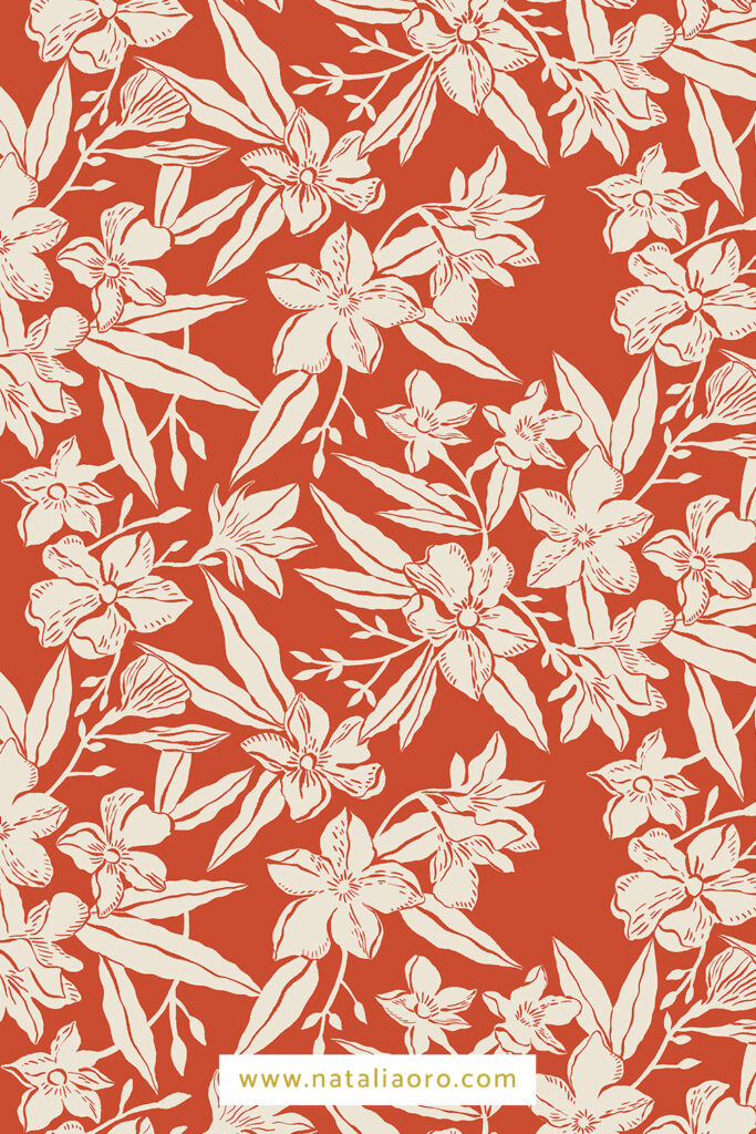 Oleander Flower pattern on a red background by nataliaoro