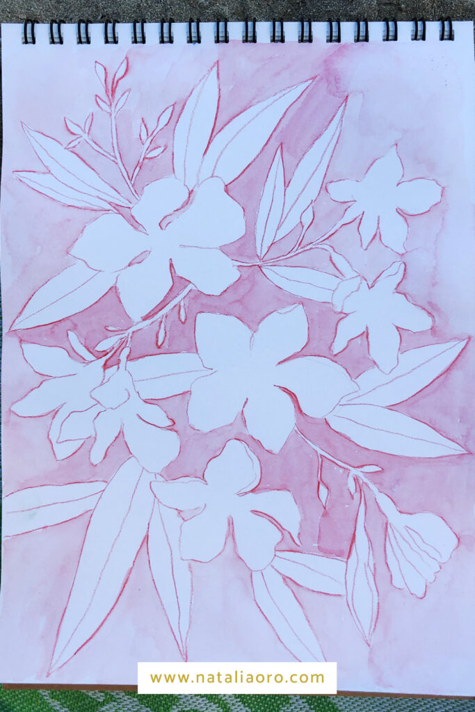 Oleander Flower watercolour sketch in a sketchbook by nataliaoro