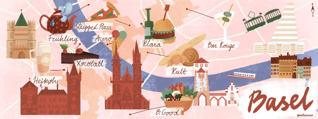 A map illustration of Basel for all food lovers by nataliaoro