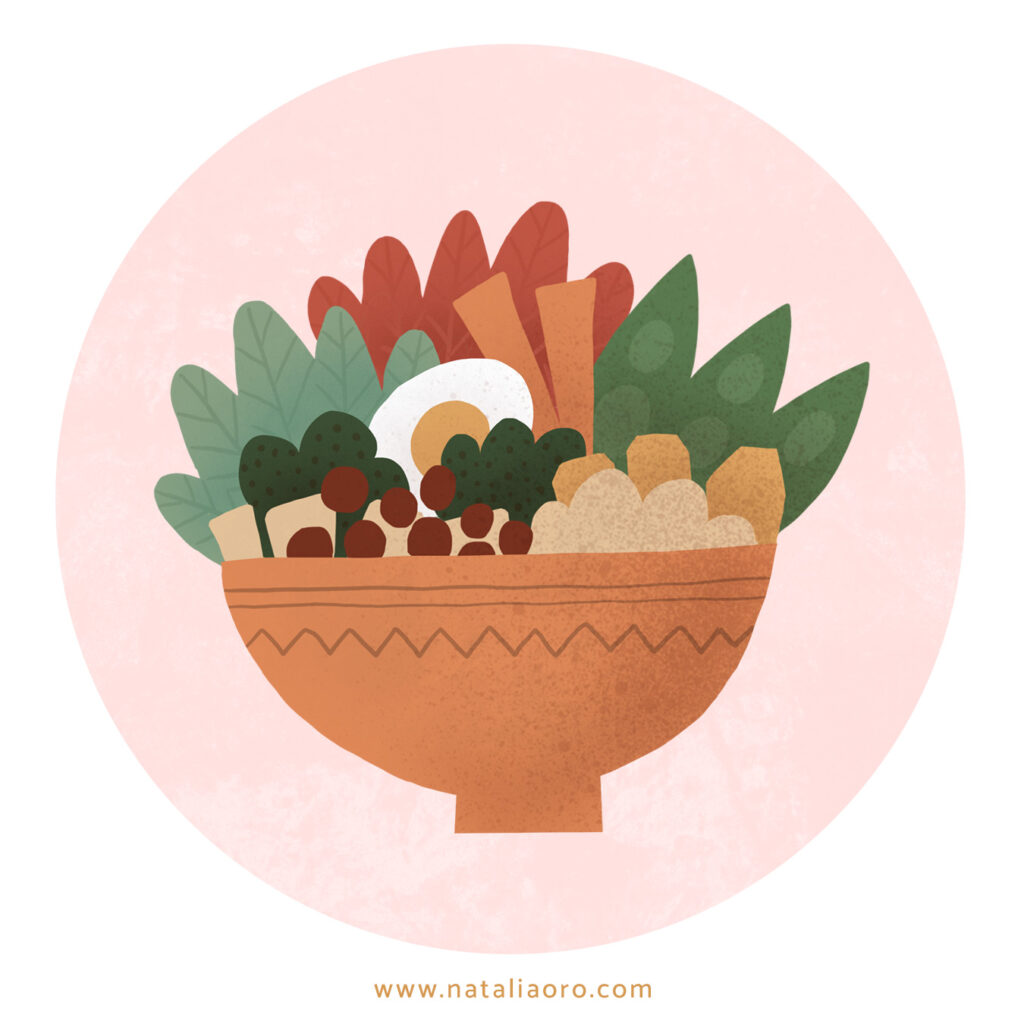 Food spot illustration of a veggie bowl for the illustrated map Basel for foodies by nataliaoro