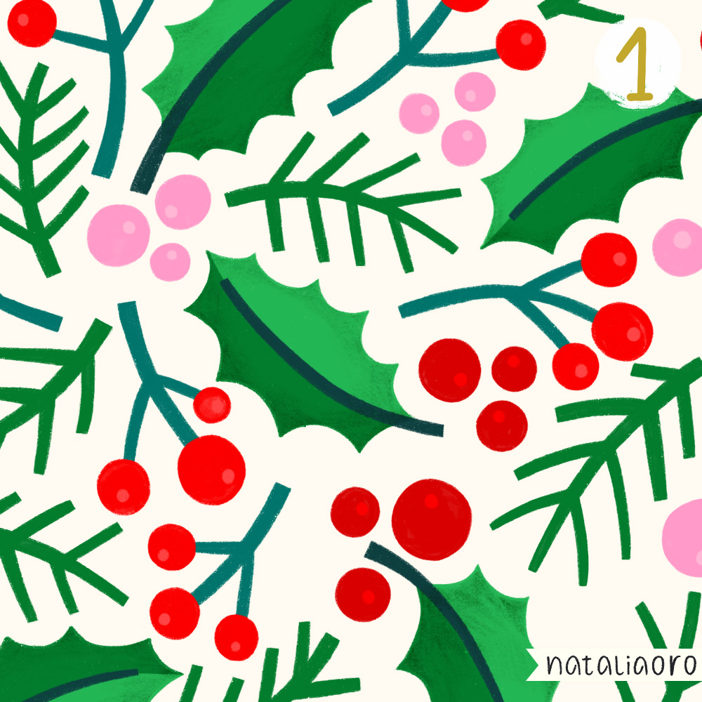 Day 1, Winter Foliage Pattern Design, personal project by nataliaoro