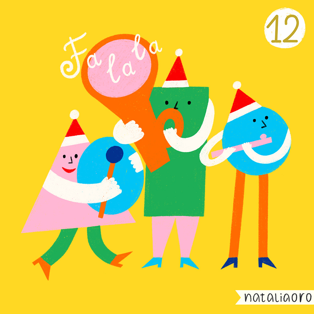 Day 12 - Christmas Music, characters playing music, spot illustration, personal project by nataliaoro