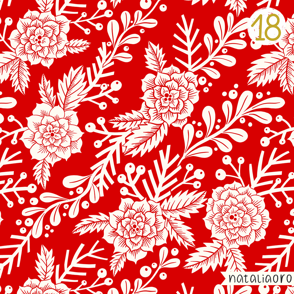 Day 18, Winter Flowers-Poinsettia, Pattern Design, personal project by nataliaoro