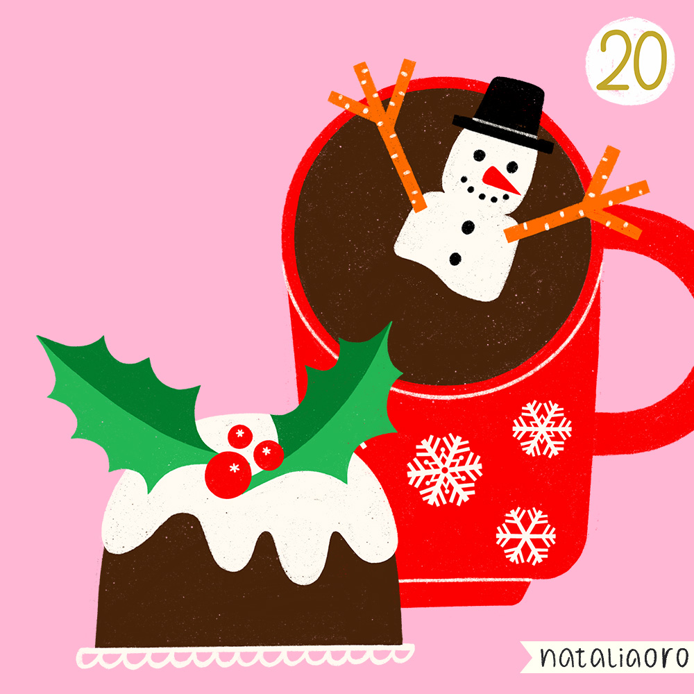 Day 20, Christmas pudding and hot chocolate, personal project by nataliaoro