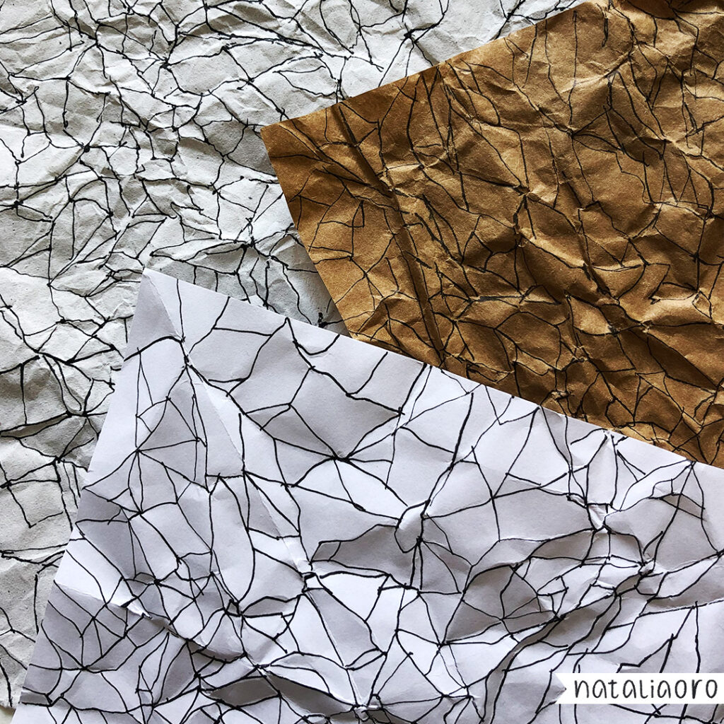 Paper crumple drawings, by nataliaoro, 2024