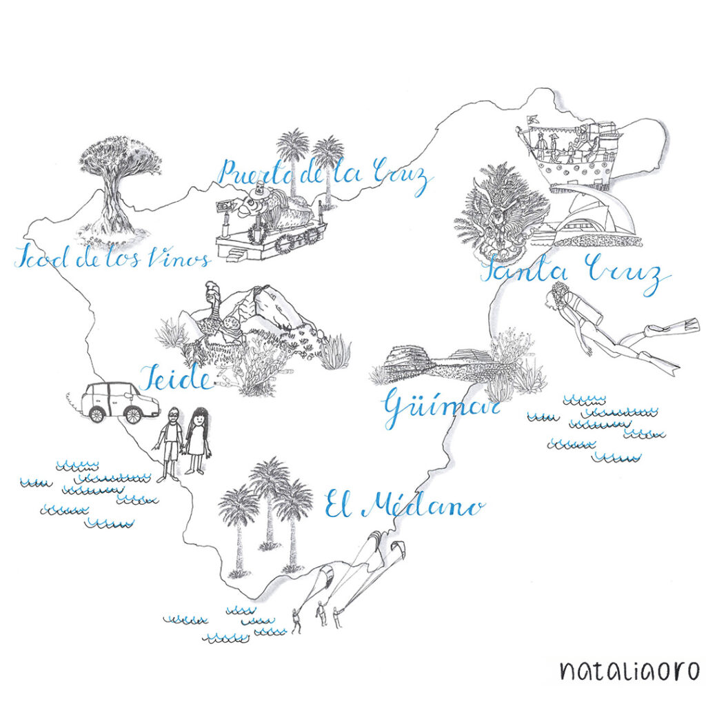 Sketch for a map illustration of Tenerife, nataliaoro