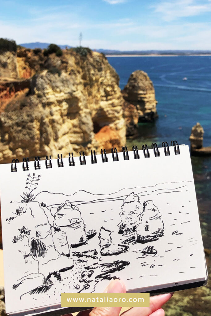 Creative practice on vacation - sketchbook practice - a sketch of Lagos, Portugal, nataliaoro