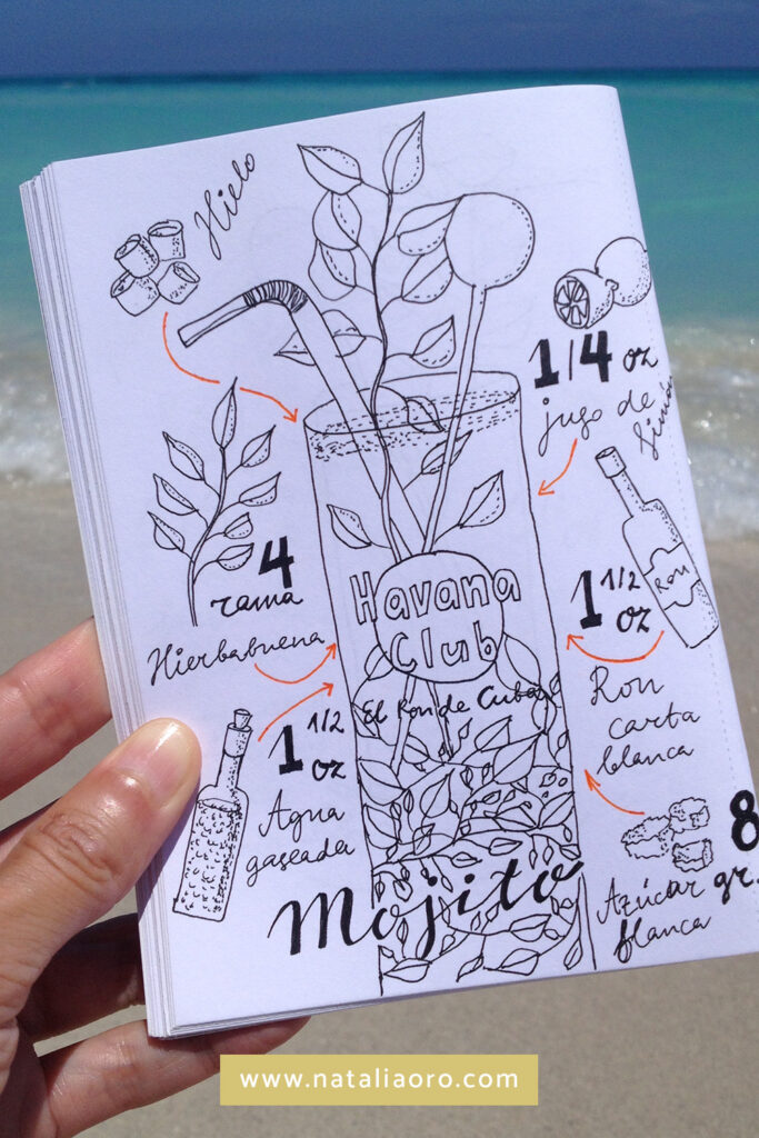 Creative practice on vacation - sketchbook practice - draw your drink - Mojito cocktail, Cuba, nataliaoro