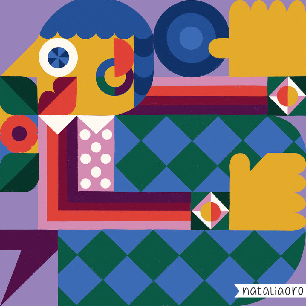 Cubism inspired illustration - figure composed of geo-shapes, nataliaoro