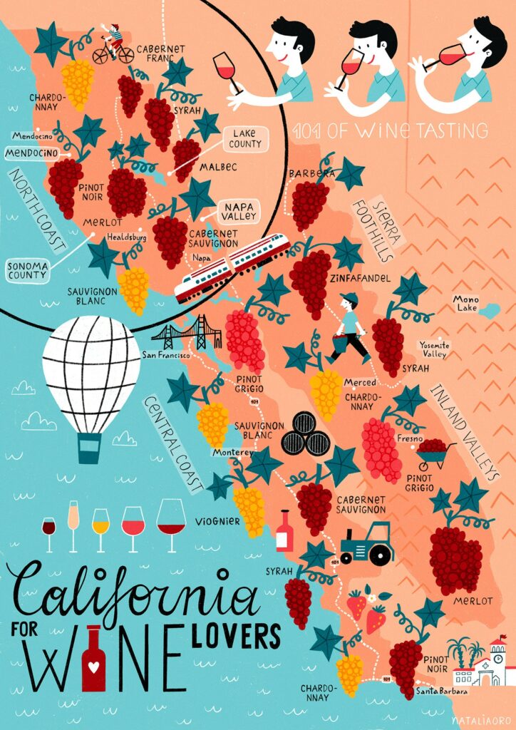 California Wine-Growing Regions- an Illustrated Map, nataliaoro