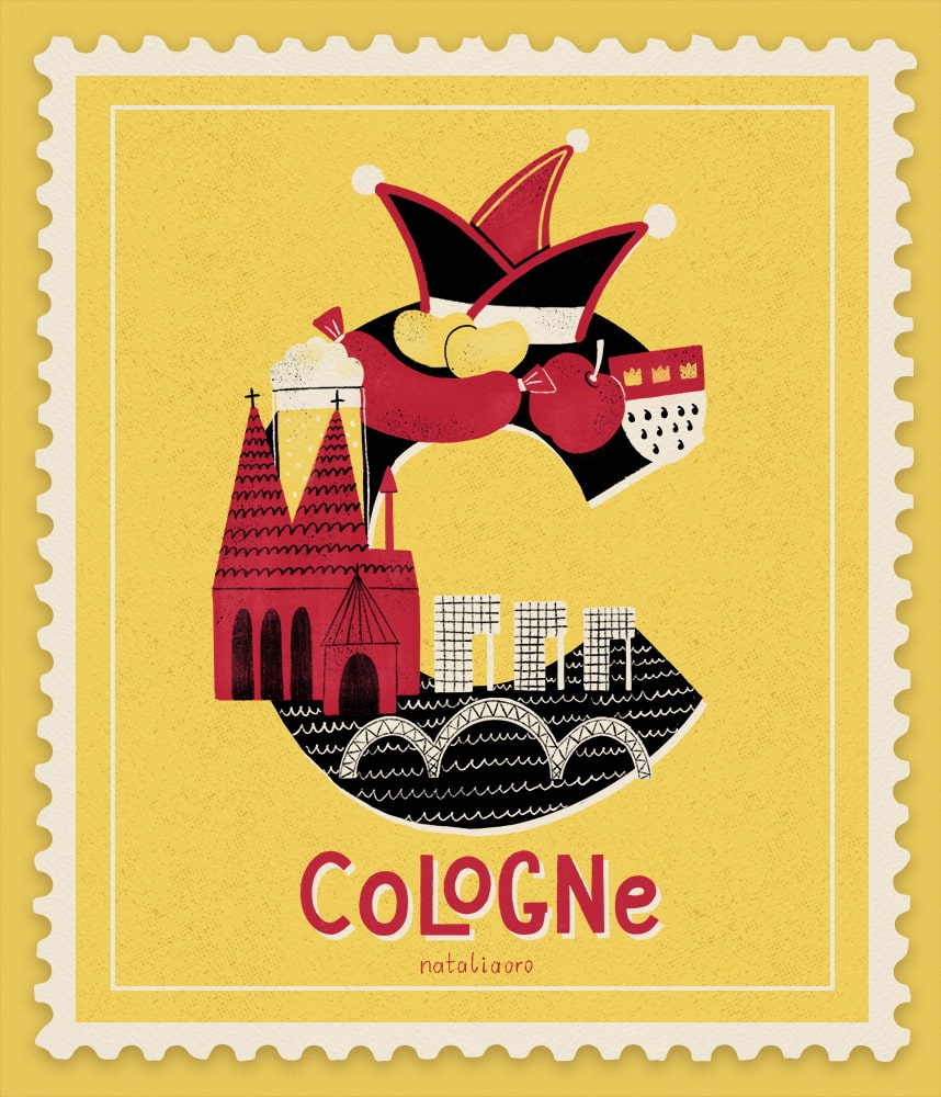 Editorial illustration - ABC of European cities, letter C stands for Cologne, nataliaoro